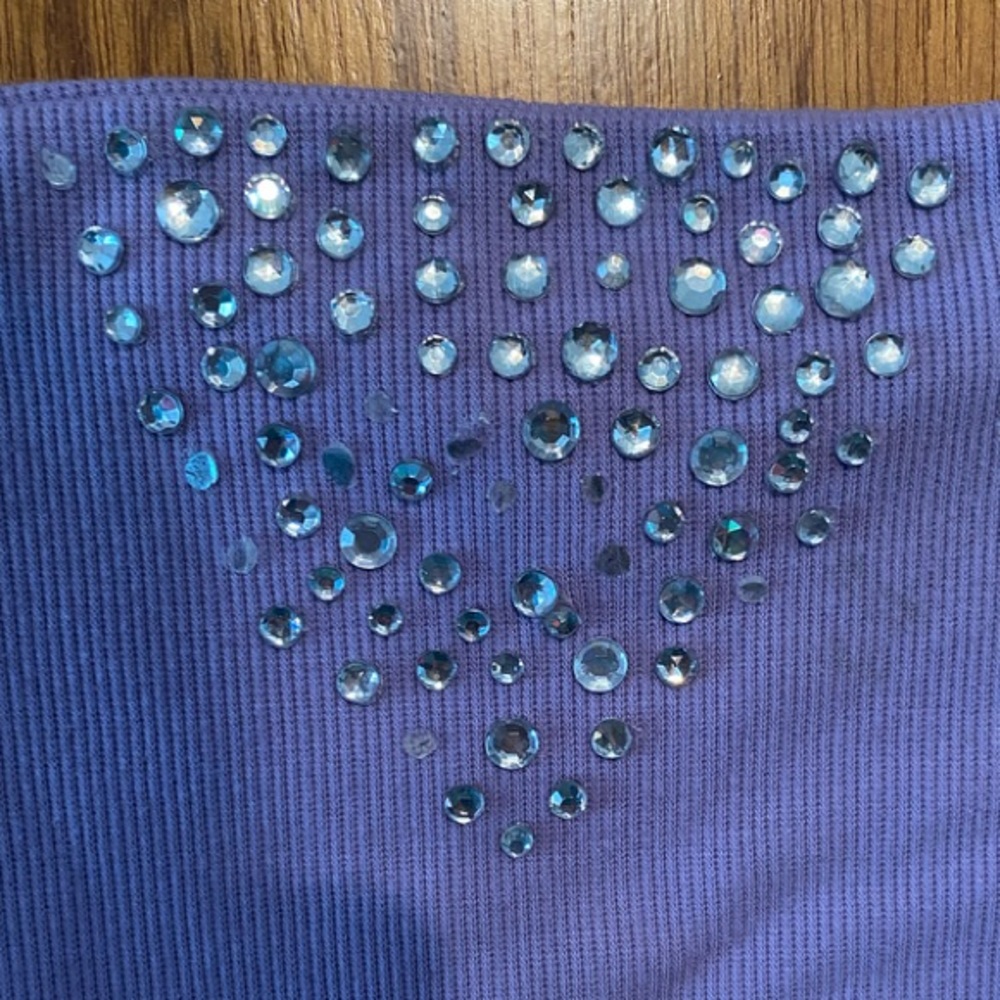 SHEIN Purple Ribbed Spaghetti Strap Rhinestone Cami Crop Top - Picture 4 of 4